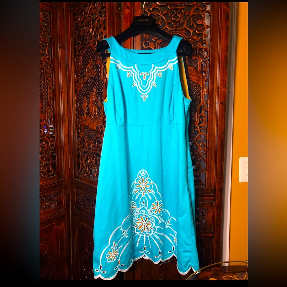 Lilly Pulitzer Blue Midi Sundress with White Embroidery